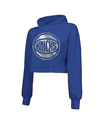 Majestic Women's Royal New York Knicks Tri-Blend Cropped Pullover Hoodie