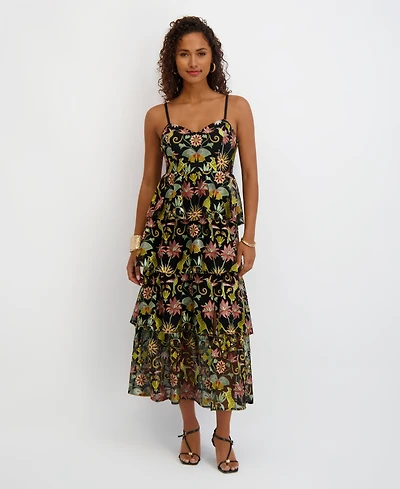 Siena Women's Embroidered Mesh Sleeveless Maxi Dress