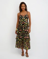 Siena Women's Embroidered Mesh Sleeveless Maxi Dress