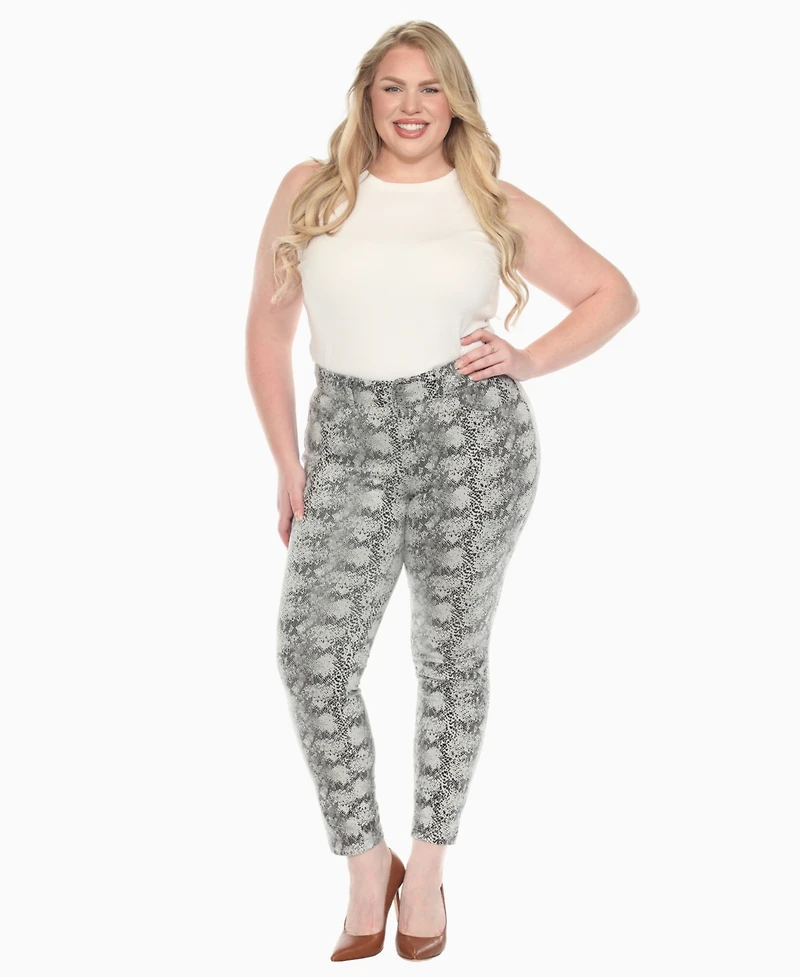 White Mark Plus Faux Suede Snake Print Pants