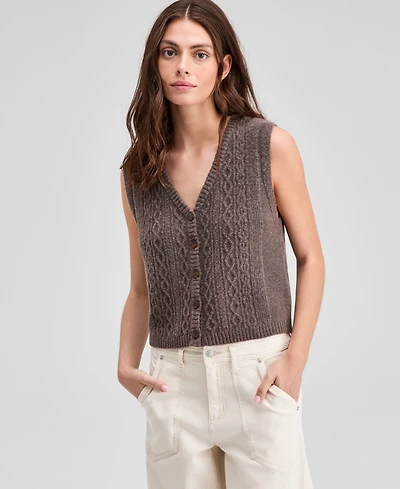And Now This Women's Button-Front Cable-Knit Sweater Vest, Macy's Exclusive