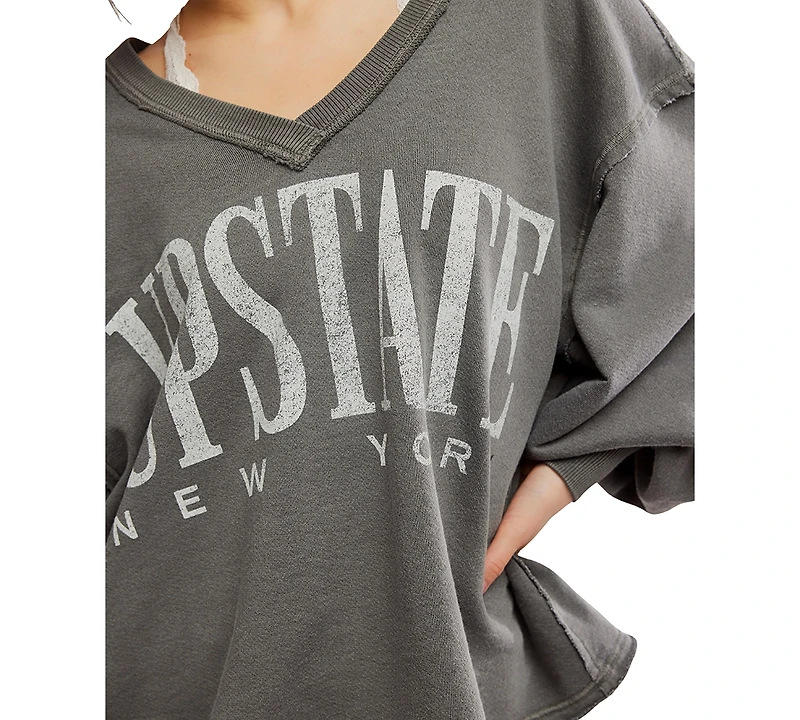 Free People Women's Drop-Shoulder V-Neck Graphic Top
