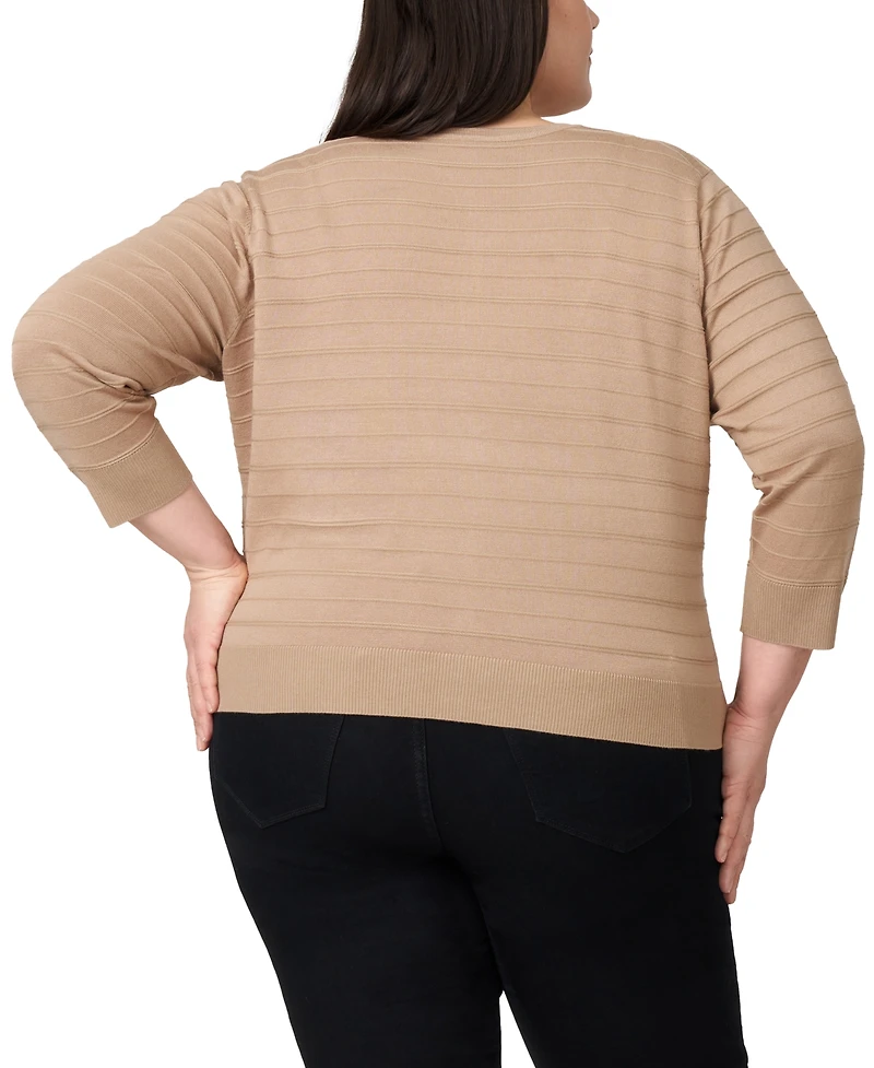 Melissa Paige Plus Textured Stripe Cardigan Sweater