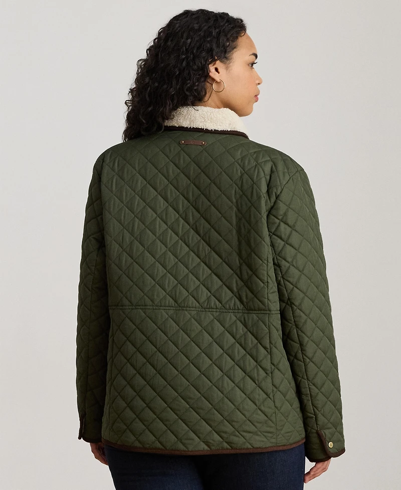 Lauren Ralph Plus Faux-Sherpa-Collar Quilted Coat