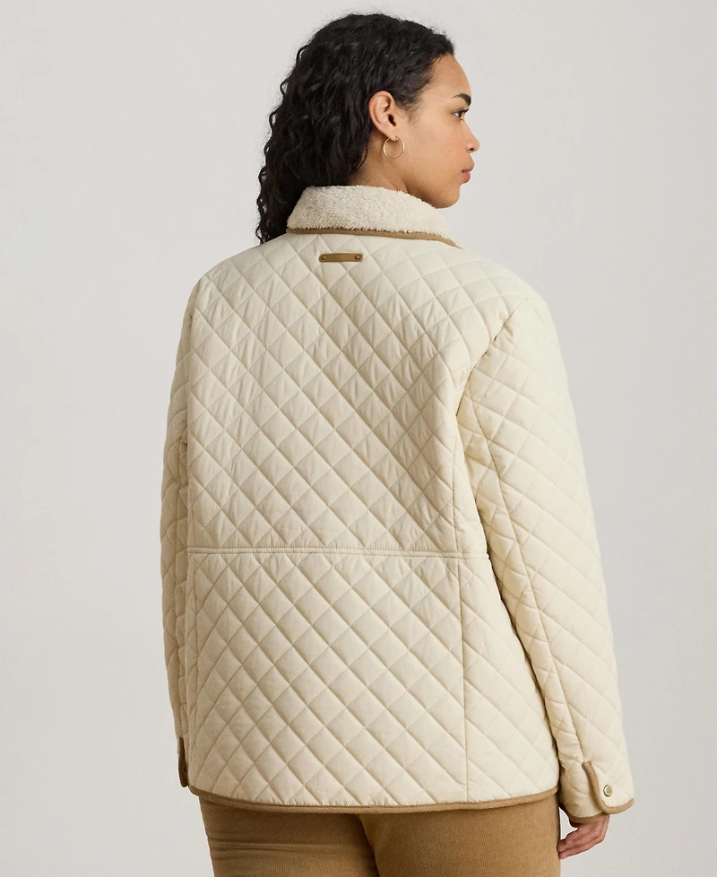 Lauren Ralph Plus Faux-Sherpa-Collar Quilted Coat