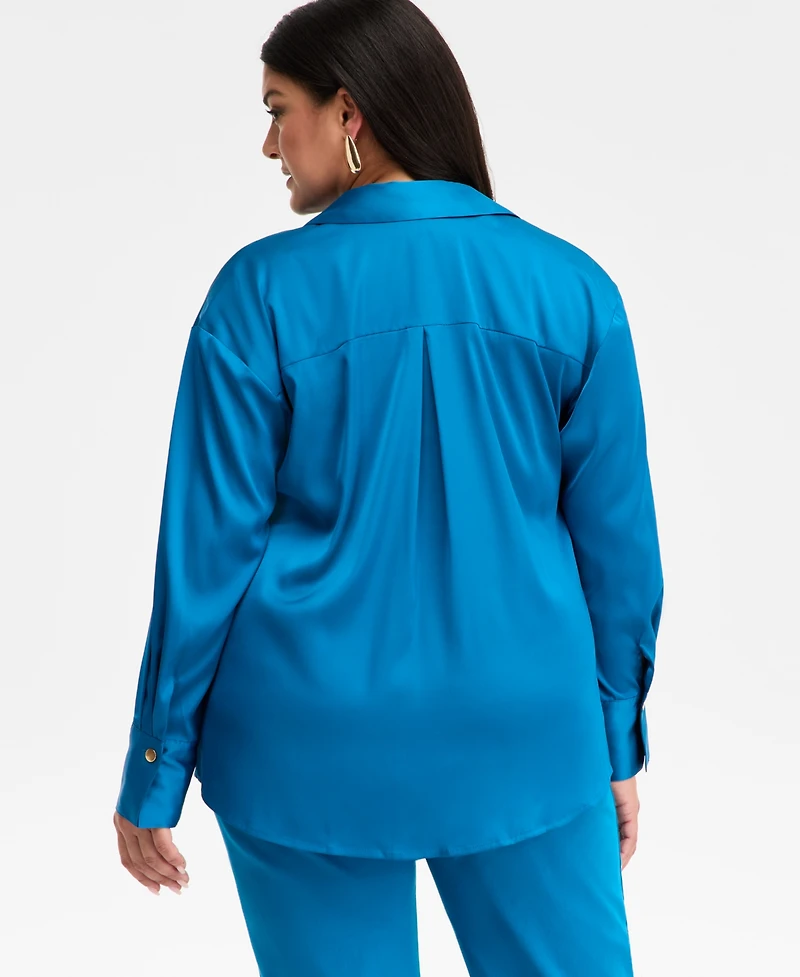 I.n.c. International Concepts Plus Satin Silky Shirt, Macy's Exclusive
