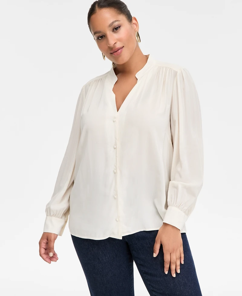 I.n.c. International Concepts Plus Blouson-Sleeve Button-Front Shirt, Macy's Exclusive
