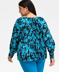 I.n.c. International Concepts Plus Pleated Puff-Sleeve Blouse, Macy's Exclusive