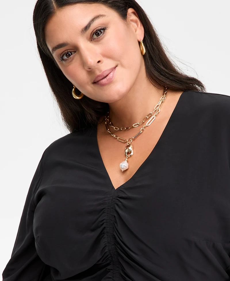 I.n.c. International Concepts Plus Long-Sleeve Peplum Top, Macy's Exclusive