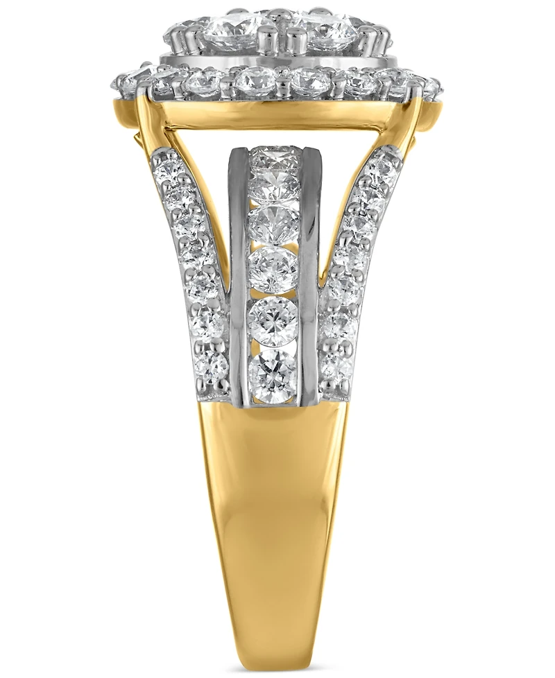 Diamond Halo Cluster Multirow Engagement Ring (2 ct. t.w.) in 14k Two-Tone Gold
