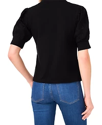 CeCe Women's Cotton Puffed-Sleeve Mixed-Media Top