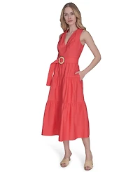 Vince Camuto Women's Pleat-Neck Cotton Sleeveless Dress