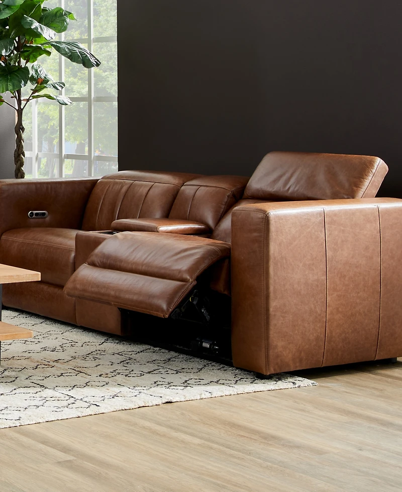 Flexsteel Austin 84" Chestnut Leather Power Reclining Loveseat with Console