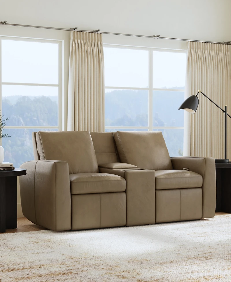 Flexsteel Aria 75" Fawn Leather Power Reclining Loveseat with Console