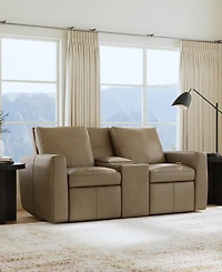 Flexsteel Aria 75" Fawn Leather Power Reclining Loveseat with Console