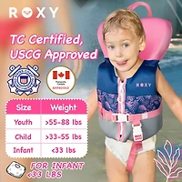 Roxy Daily Cga Life vest, Pfd for kids with Quick Release Belts and Adjustable Leg Strap