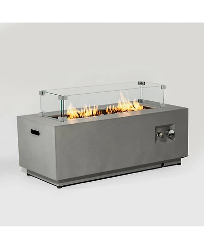 Flynama 42inch Rectangle Steel Fire Pit Outdoor Fire Table with Glass Wind Guard