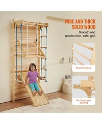 Slickblue Toddler 8 in 1 Wooden Indoor Wall Gym Swedish Ladder Set with Climbing Toys