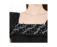 Amri Women's Cascading Sleeves Gown with Embellished Neckline