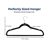 SereneLife 20 Pcs. Velvet Hangers - Non-Slip, Sturdy, and Heavy Duty Coat Set with 360° Swivel Hook for Clothes (Black)