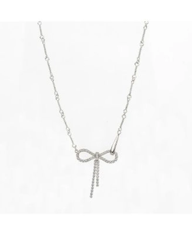 Sterling Silver 18k Gold Plated Camelie Crystal Ribbon Chain Necklace