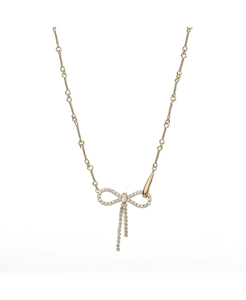 Sterling Silver 18k Gold Plated Camelie Crystal Ribbon Chain Necklace