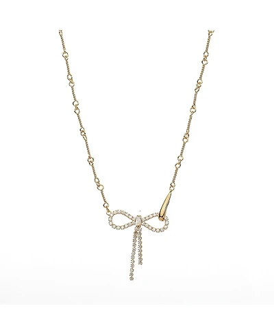 Sterling Silver 18k Gold Plated Camelie Crystal Ribbon Chain Necklace
