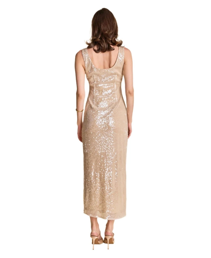 endless rose Women's Scoop Neck Sequins Midi Dress