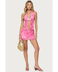 Edikted Women's Tiedye Mesh Split Front Backless Top