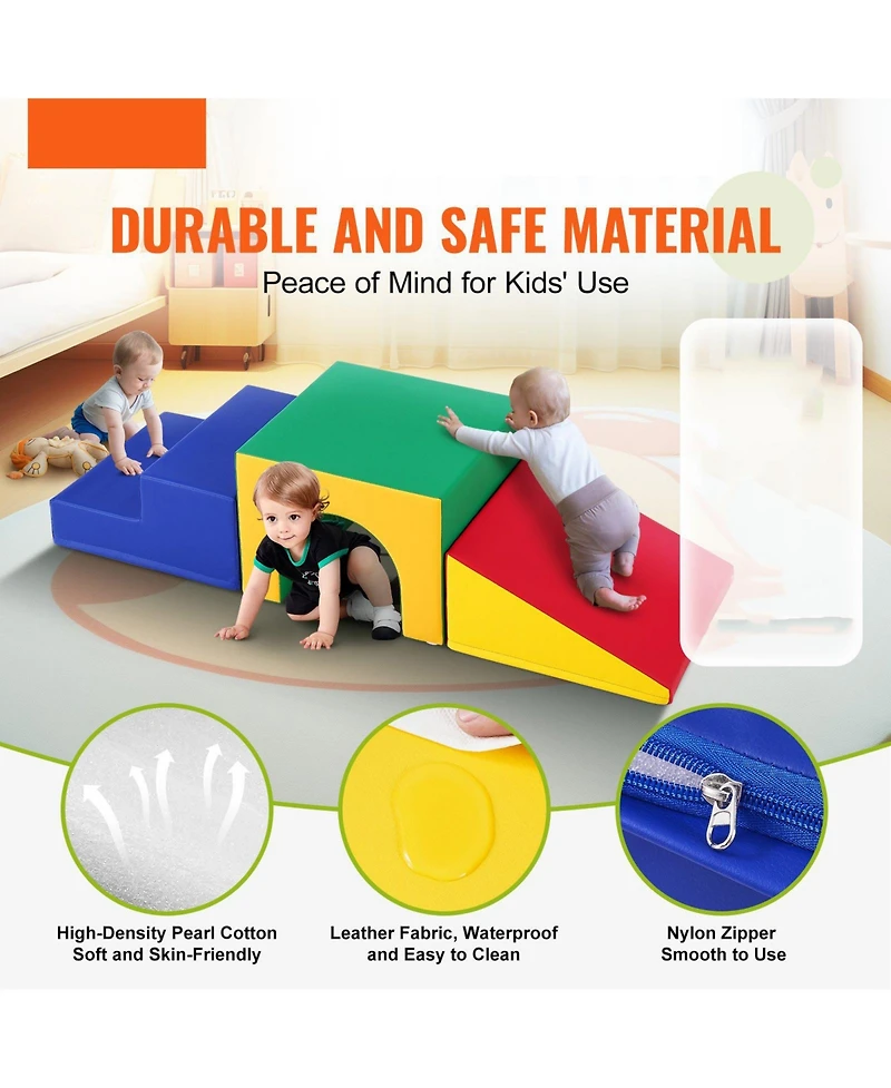 Slickblue Toddler 3 Piece Foam Tunnel Climber Set with Ramp and Stairs Indoor Play