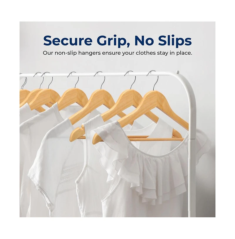 20 Pcs. of Solid Wooden Hangers for Clothes - Heavy Duty Suit Hanger Set with Chrome 360° Swivel Hook (Natural Color