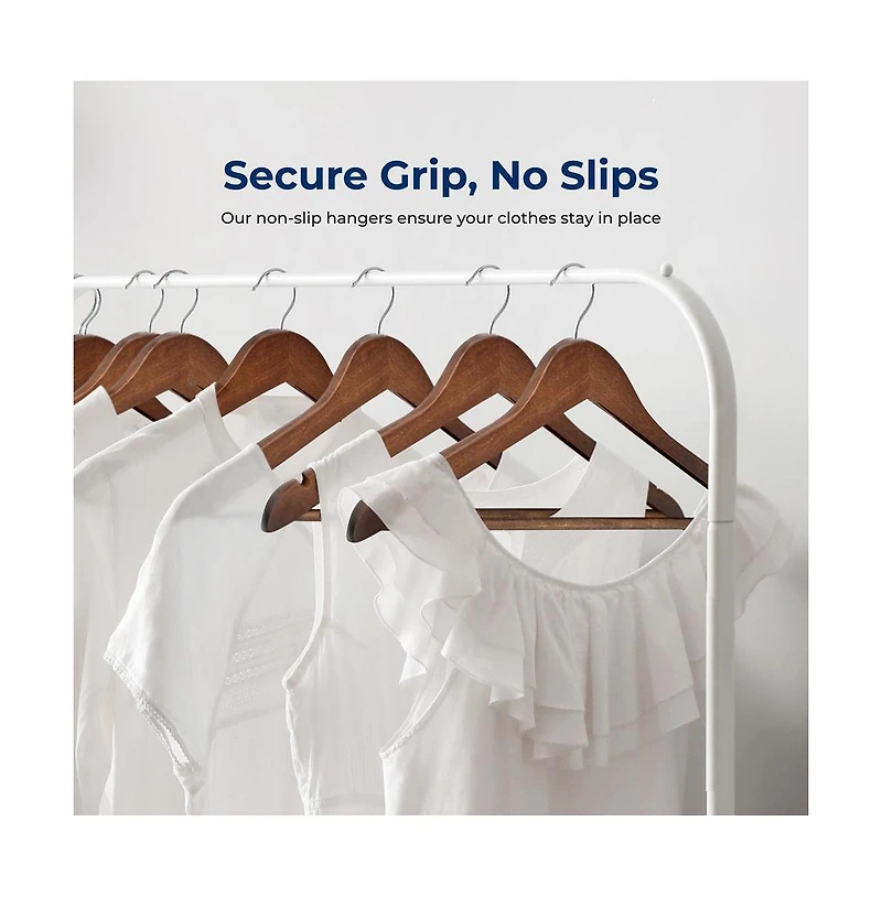 SereneLife 30-Pack Wooden Clothes Hangers – Heavy-Duty with Non-Slip Notches, 360° Swivel Hook & Pants Bar, Vintage Finish