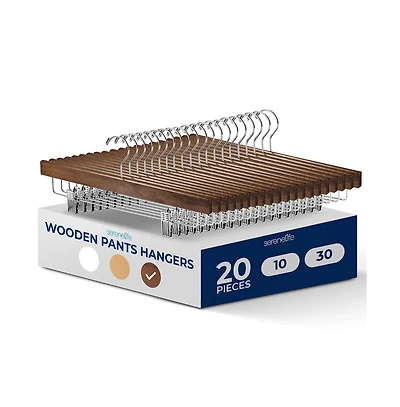 SereneLife 20 Pcs. Premium Wooden Pants Hangers