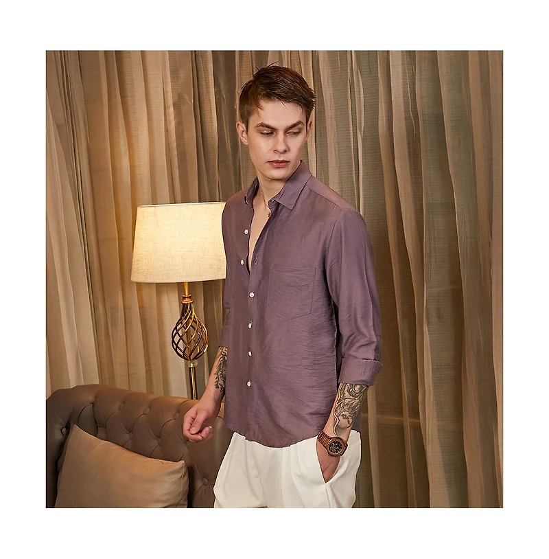 Campus Sutra Men's Grape Purple Breezy Wrinked Relaxed Shirt