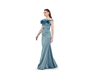 Amri Women's Organza Floral Detail Pleated Satin Gown