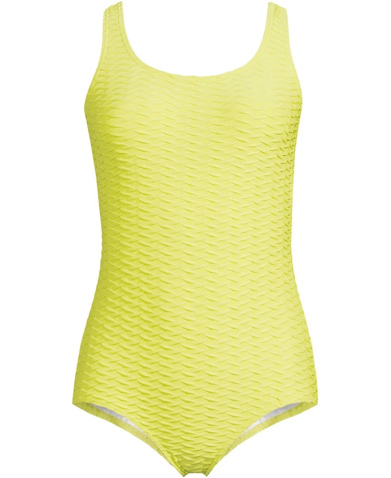 Lands' End Women's Long Tugless Low Leg Textured One Piece Swimsuit