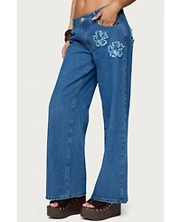 Edikted Women's Flower Patch Low Rise Jeans
