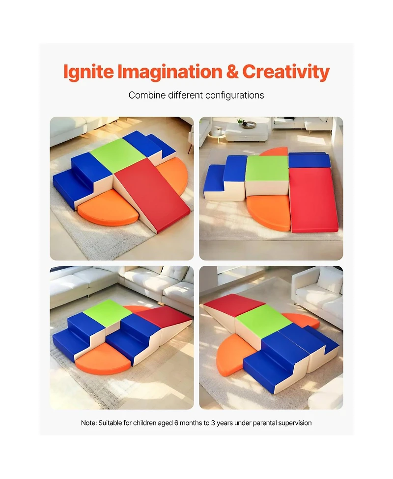 Slickblue Kids 6 Piece Foam Climbing Blocks Set Preschoolers Indoor Play Gym