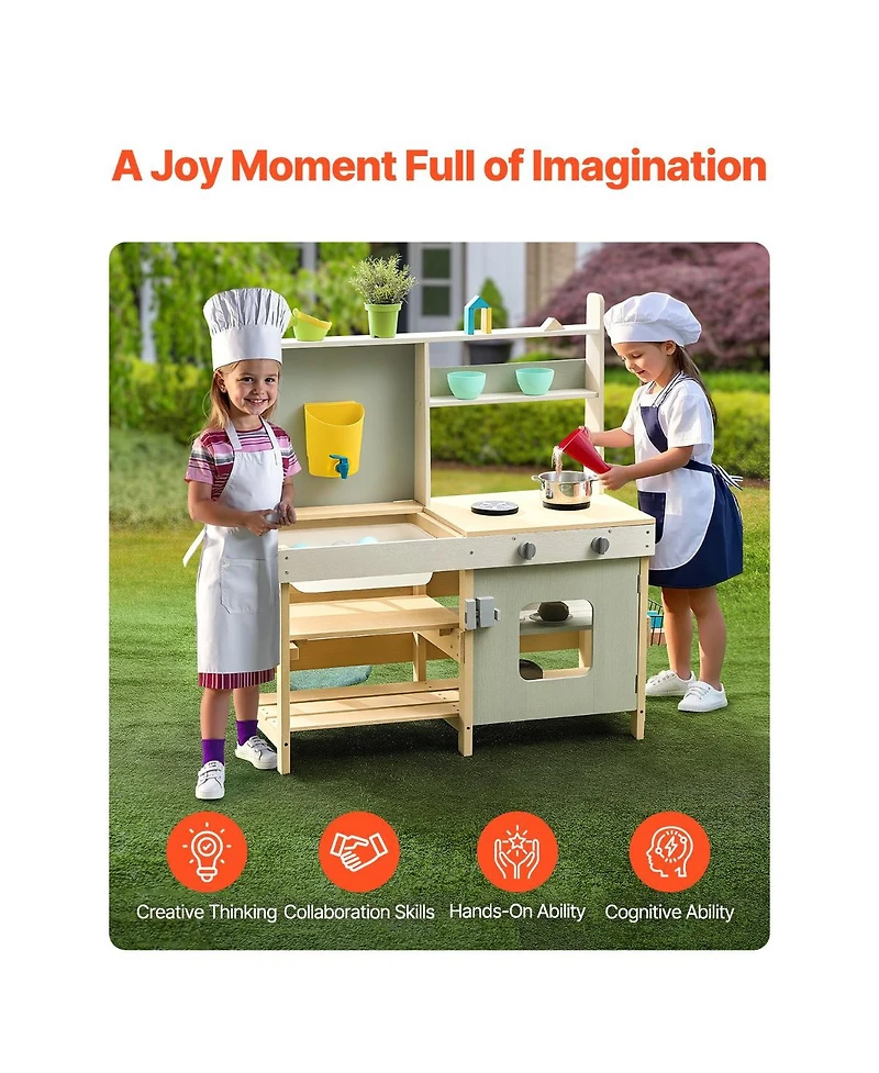 Slickblue Wooden Mud Kitchen Outdoor Playset for Kids Pretend Cooking and Garden Play