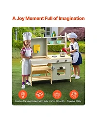Slickblue Wooden Mud Kitchen Outdoor Playset for Kids Pretend Cooking and Garden Play