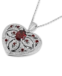 Garnet (2-3/4 ct. t.w.) & Diamond (1/10 ct. t.w.) Heart 18" Pendant Necklace in Sterling Silver