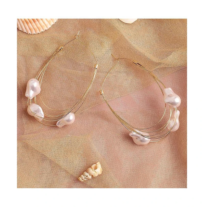 Sohi Women's Black Snowball Wire Hoop Earrings