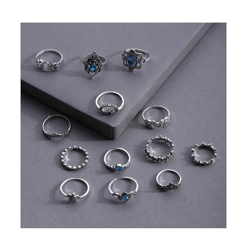 Sohi Women's Silver Pack Of 13 Oxidized Rings
