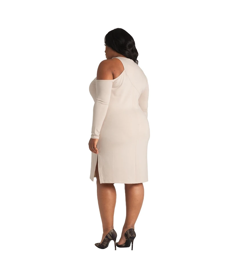 Poetic Justice Plus Grommet Trimed Asymmetric Cold Shoulder Knee-Length Dress