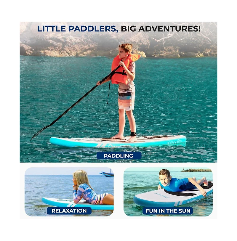 Free-Flow Welded Inflatable Kids Stand-Up Paddle-Board with Single-Action Hand Pump, 3-Shaft Aluminum Paddle (Black)