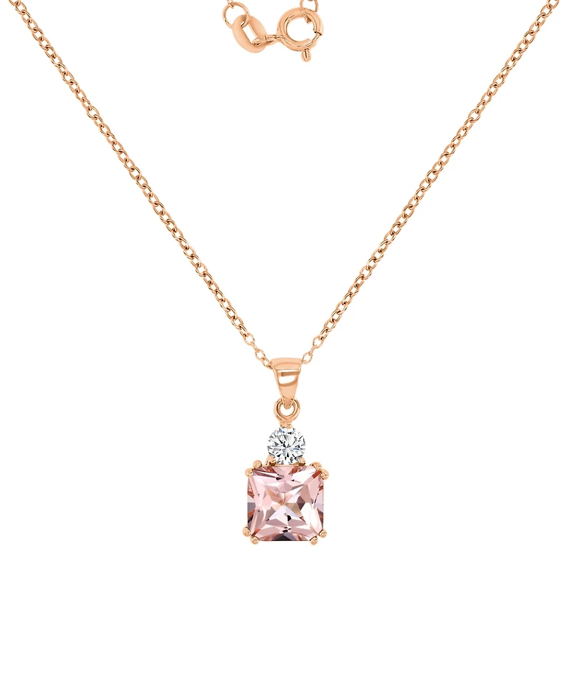 Cubic Zirconia Two-Stone 18" Pendant Necklace in 14k Rose Gold-Plated Sterling Silver