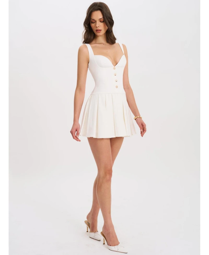 Miss Circle Women's Tala White Sleeveless Pleated Preppy Mini Dress