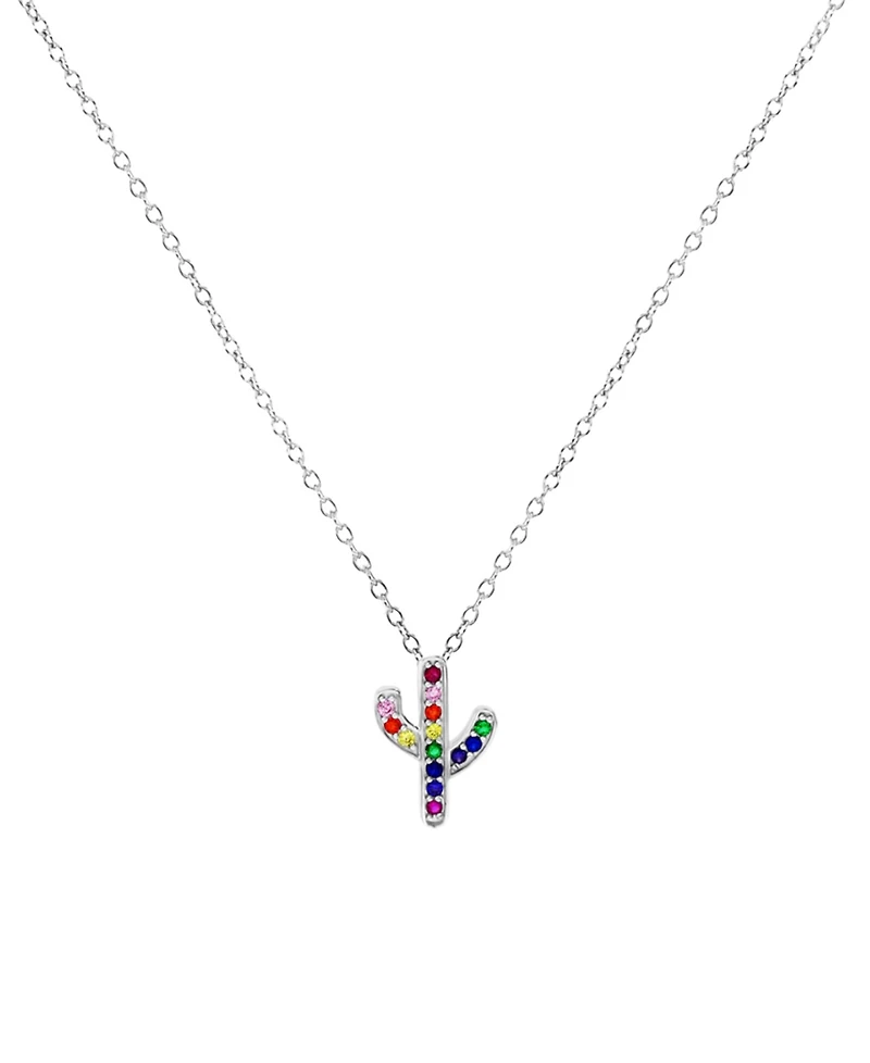 Cubic Zirconia Multicolor Cactus 18" Pendant Necklace