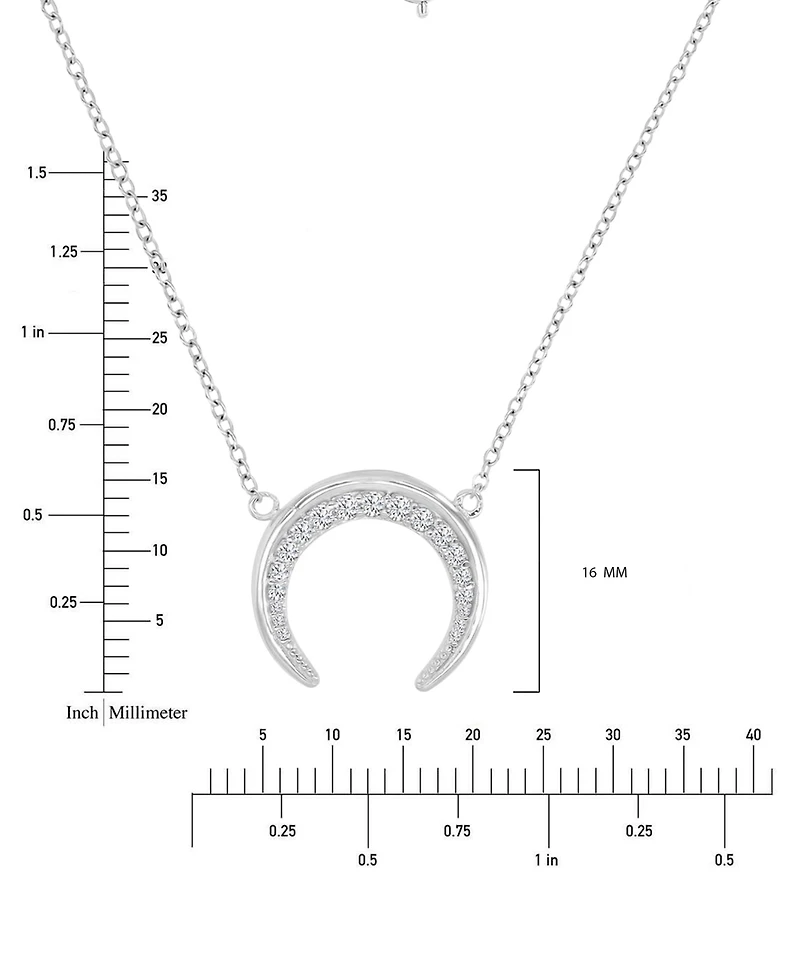 Cubic Zirconia Crescent Moon Pendant Necklace Sterling Silver, 16" + 2" extender