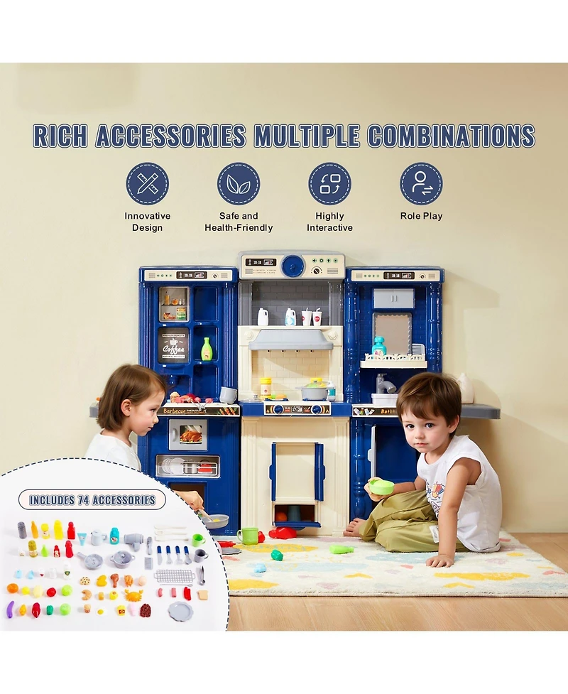 Slickblue Kids Kitchen Playset with 74 Piece Pretend Cooking Accessories for Role Play Fun